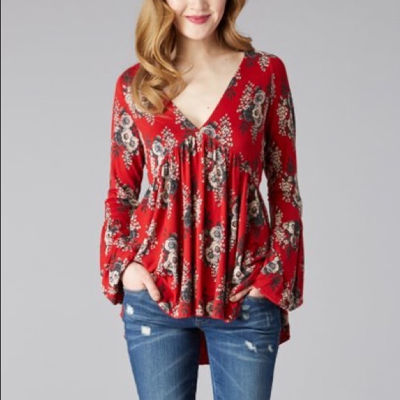 Free People Tops - NWT Free People Speak Easy Red Bubble Sleeve Top